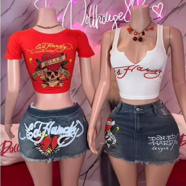 Ed hardy inspired  Skirt set