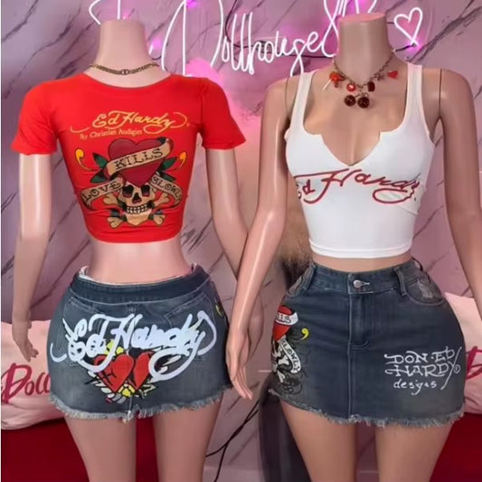 Ed hardy inspired  Skirt set